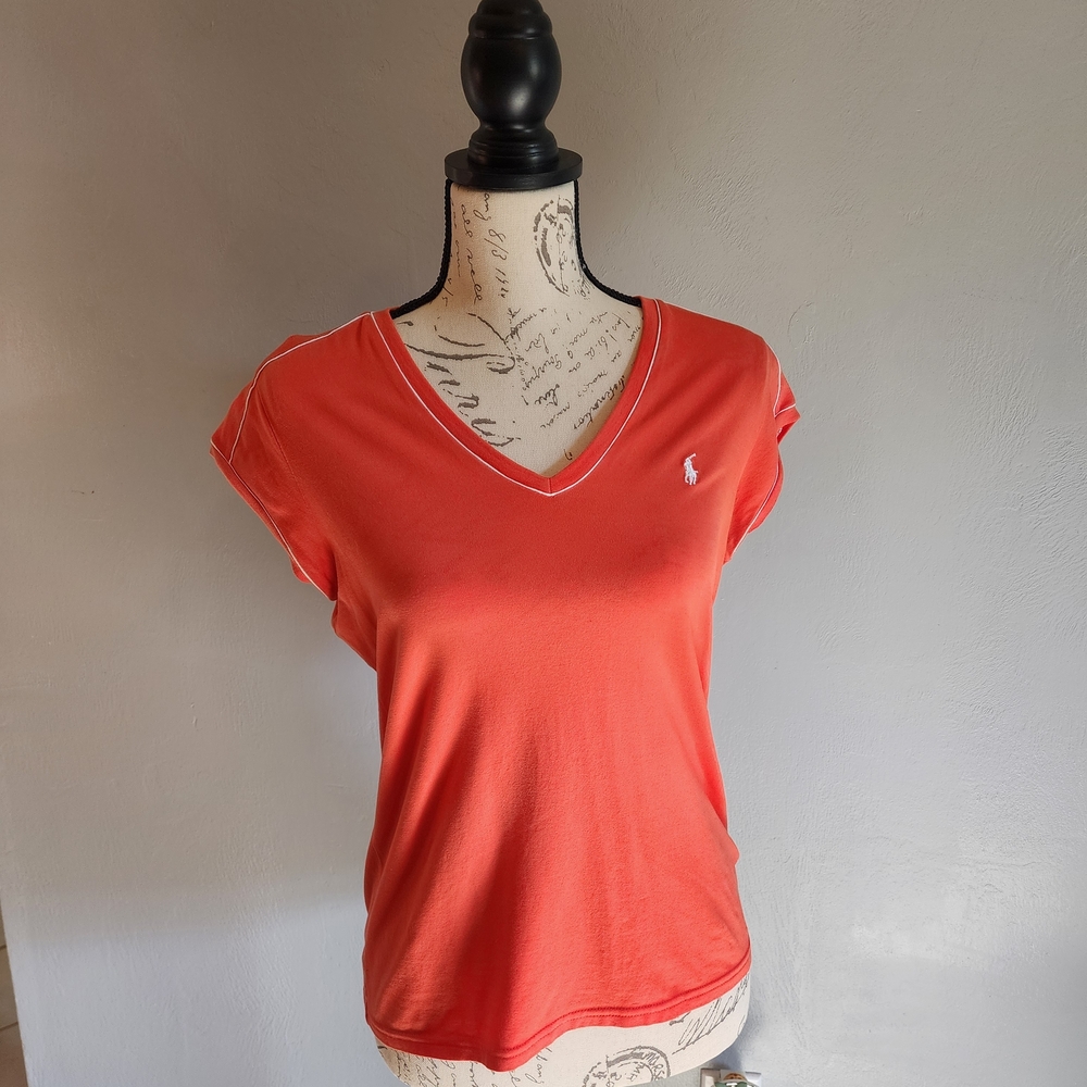 Ralph Lauren Women's Bright Orange V-Neck Tee